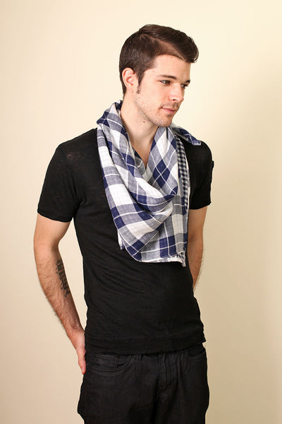 Men's Brown Check Soft Cotton Fashion Scarf - Anika Dali